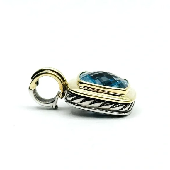 David Yurman Albion 14mm Blue Topaz Pendant Enhancer With Gold - Picture 4 of 6
